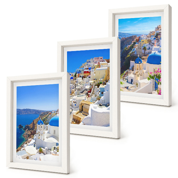 Ensemble de 3 tableaux Vues d'architecture paysagère de la ville d'Oia, Santorin, Grèce