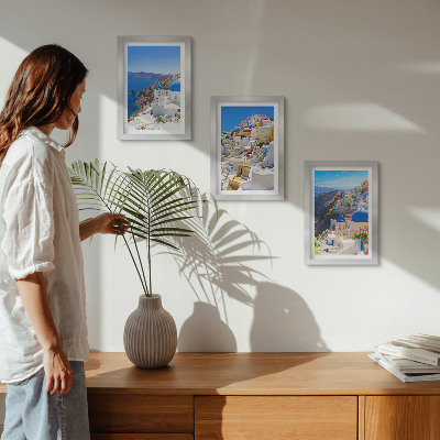 Ensemble de 3 tableaux Vues d'architecture paysagère de la ville d'Oia, Santorin, Grèce