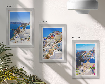 Ensemble de 3 tableaux Vues d'architecture paysagère de la ville d'Oia, Santorin, Grèce