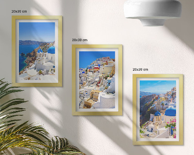 Ensemble de 3 tableaux Vues d'architecture paysagère de la ville d'Oia, Santorin, Grèce