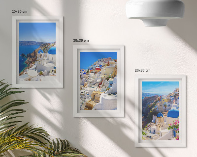 Ensemble de 3 tableaux Vues d'architecture paysagère de la ville d'Oia, Santorin, Grèce