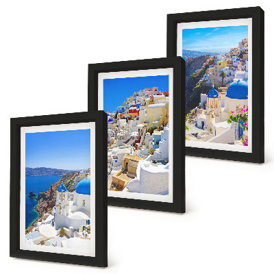 Ensemble de 3 tableaux Vues d'architecture paysagère de la ville d'Oia, Santorin, Grèce