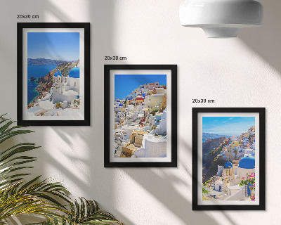 Ensemble de 3 tableaux Vues d'architecture paysagère de la ville d'Oia, Santorin, Grèce