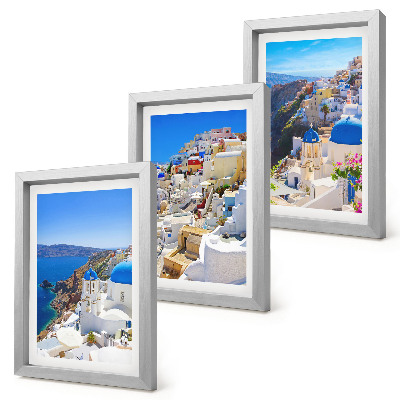 Ensemble de 3 tableaux Vues d'architecture paysagère de la ville d'Oia, Santorin, Grèce