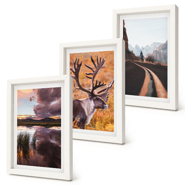 Lot de 3 tableaux Paysages de montagne avec des rennes et une route en pleine nature