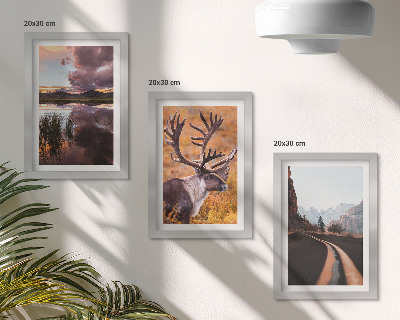 Lot de 3 tableaux Paysages de montagne avec des rennes et une route en pleine nature