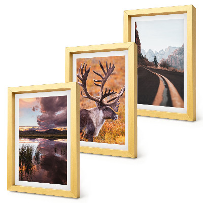 Lot de 3 tableaux Paysages de montagne avec des rennes et une route en pleine nature