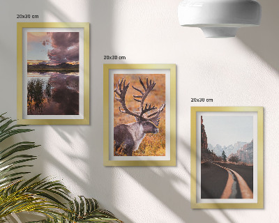 Lot de 3 tableaux Paysages de montagne avec des rennes et une route en pleine nature