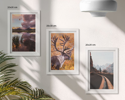 Lot de 3 tableaux Paysages de montagne avec des rennes et une route en pleine nature