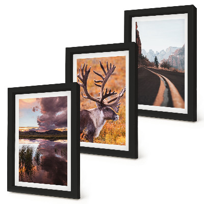 Lot de 3 tableaux Paysages de montagne avec des rennes et une route en pleine nature
