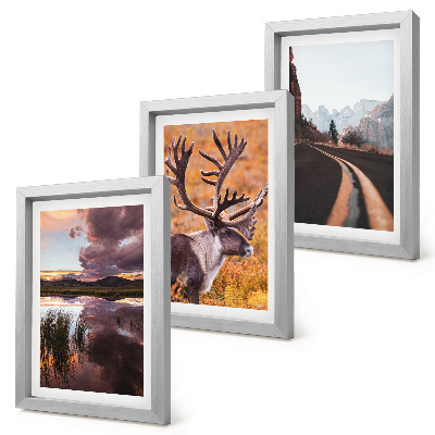 Lot de 3 tableaux Paysages de montagne avec des rennes et une route en pleine nature