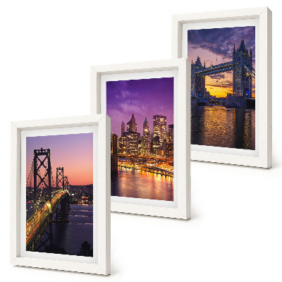Ensemble de 3 tableaux Ponts et paysages urbains au coucher du soleil