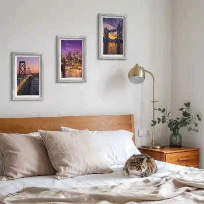 Ponts et paysages urbains au coucher du soleil ensemble de 3 tableaux