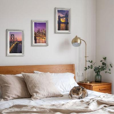 Ensemble de 3 tableaux Ponts et paysages urbains au coucher du soleil