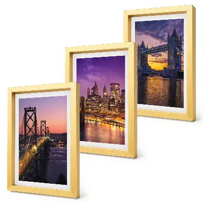 Ponts et paysages urbains au coucher du soleil ensemble de 3 tableaux