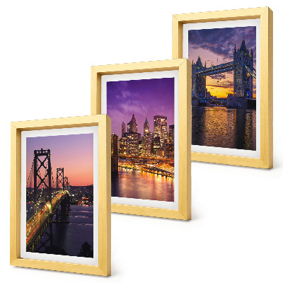 Ensemble de 3 tableaux Ponts et paysages urbains au coucher du soleil