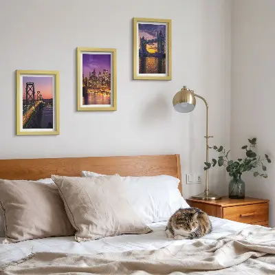 Ponts et paysages urbains au coucher du soleil ensemble de 3 tableaux