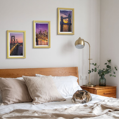 Ensemble de 3 tableaux Ponts et paysages urbains au coucher du soleil