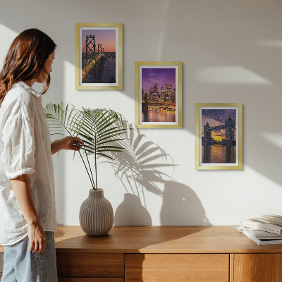 Ensemble de 3 tableaux Ponts et paysages urbains au coucher du soleil