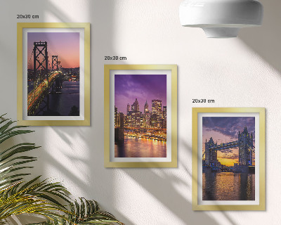 Ensemble de 3 tableaux Ponts et paysages urbains au coucher du soleil