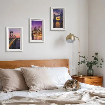 Ponts et paysages urbains au coucher du soleil ensemble de 3 tableaux