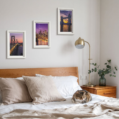 Ensemble de 3 tableaux Ponts et paysages urbains au coucher du soleil