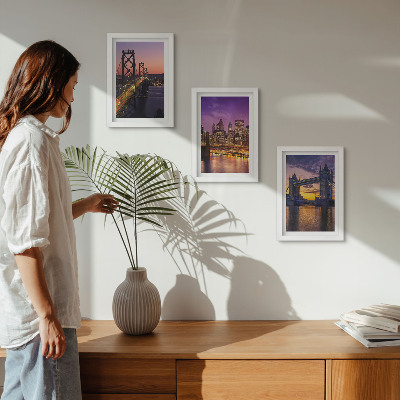 Ensemble de 3 tableaux Ponts et paysages urbains au coucher du soleil