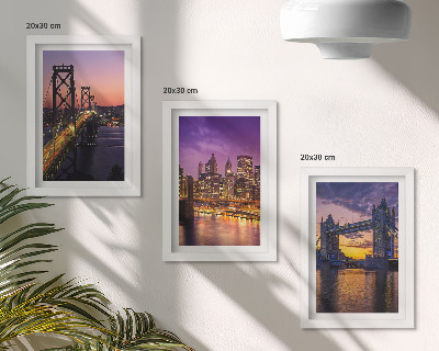 Ensemble de 3 tableaux Ponts et paysages urbains au coucher du soleil