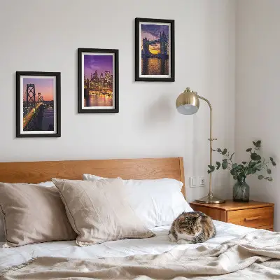 Ponts et paysages urbains au coucher du soleil ensemble de 3 tableaux