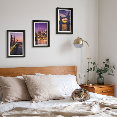 Ensemble de 3 tableaux Ponts et paysages urbains au coucher du soleil