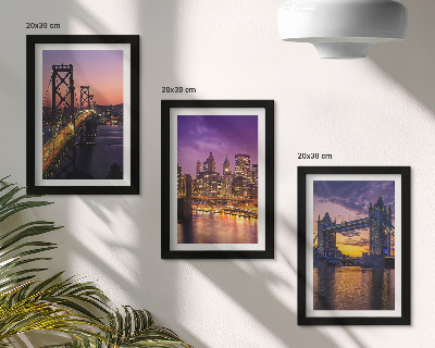 Ensemble de 3 tableaux Ponts et paysages urbains au coucher du soleil