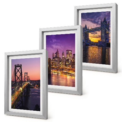 Ensemble de 3 tableaux Ponts et paysages urbains au coucher du soleil