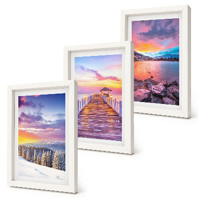 Lot de 3 tableaux Paysage de montagne hivernal avec un quai sur le lac
