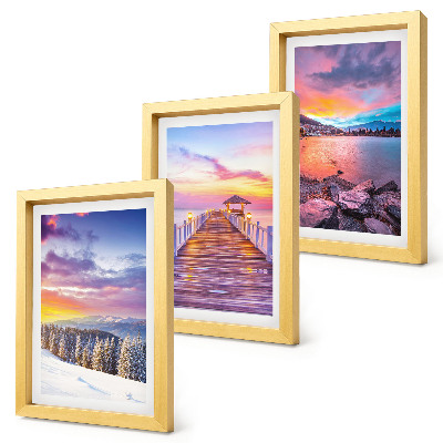 Lot de 3 tableaux Paysage de montagne hivernal avec un quai sur le lac