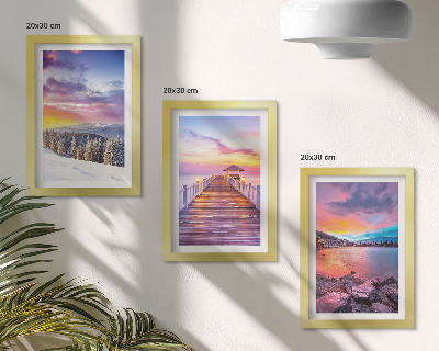 Lot de 3 tableaux Paysage de montagne hivernal avec un quai sur le lac