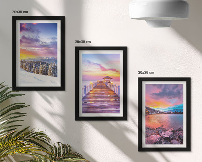 Lot de 3 tableaux Paysage de montagne hivernal avec un quai sur le lac