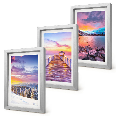 Lot de 3 tableaux Paysage de montagne hivernal avec un quai sur le lac