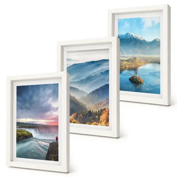 Ensemble de 3 tableaux représentant des paysages de montagne et des cascades