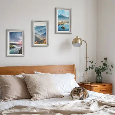 Ensemble de 3 tableaux représentant des paysages de montagne et des cascades