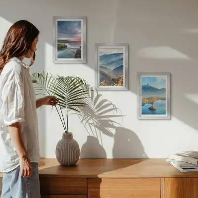 Ensemble de 3 tableaux représentant des paysages de montagne et des cascades
