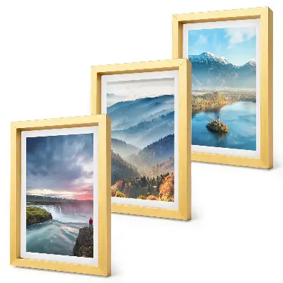 Ensemble de 3 tableaux représentant des paysages de montagne et des cascades
