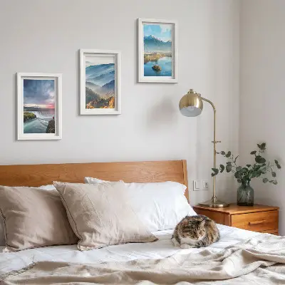 Ensemble de 3 tableaux représentant des paysages de montagne et des cascades