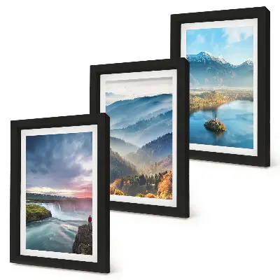 Ensemble de 3 tableaux représentant des paysages de montagne et des cascades