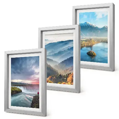 Ensemble de 3 tableaux représentant des paysages de montagne et des cascades