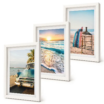 Lot de 3 tableaux Vacances à Miami, coucher de soleil sur la mer