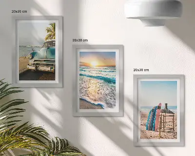 Tableau triptyque Vacances à Miami coucher de soleil sur la mer