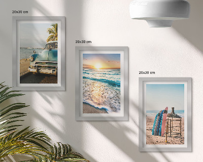 Lot de 3 tableaux Vacances à Miami, coucher de soleil sur la mer