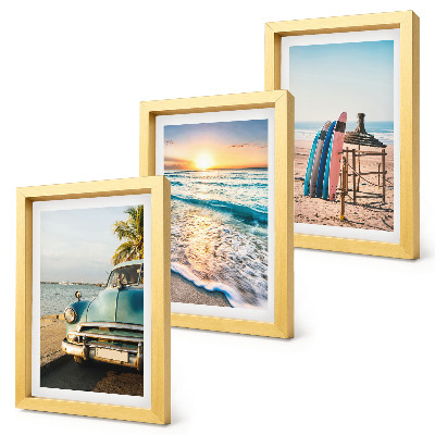 Lot de 3 tableaux Vacances à Miami, coucher de soleil sur la mer