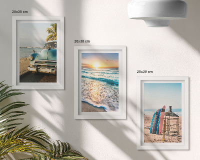 Lot de 3 tableaux Vacances à Miami, coucher de soleil sur la mer