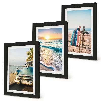 Lot de 3 tableaux Vacances à Miami, coucher de soleil sur la mer